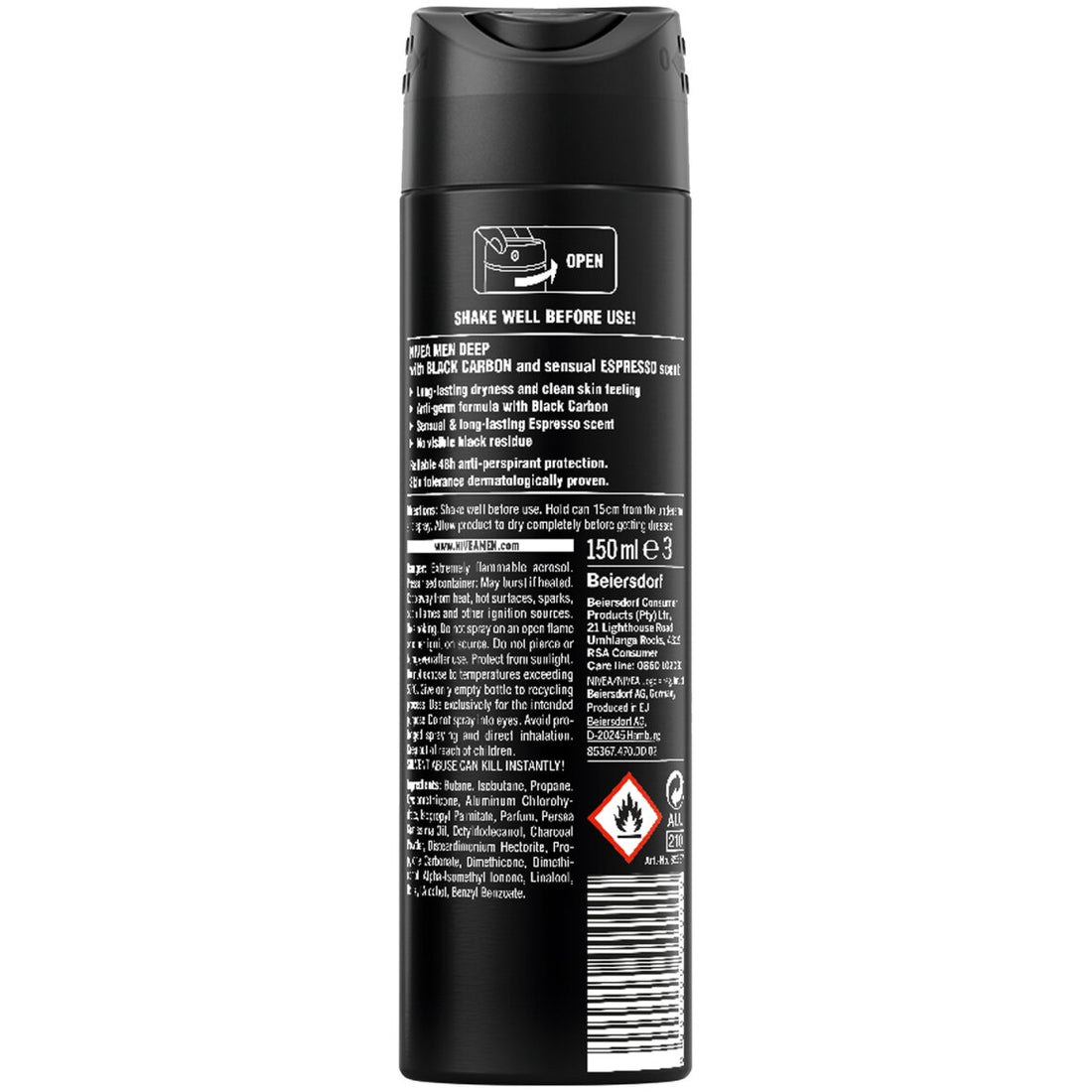 NIVEA MEN BODY SPRAY (DEEP BLACK CARBON) 30 X 150 ML - Wholesale
