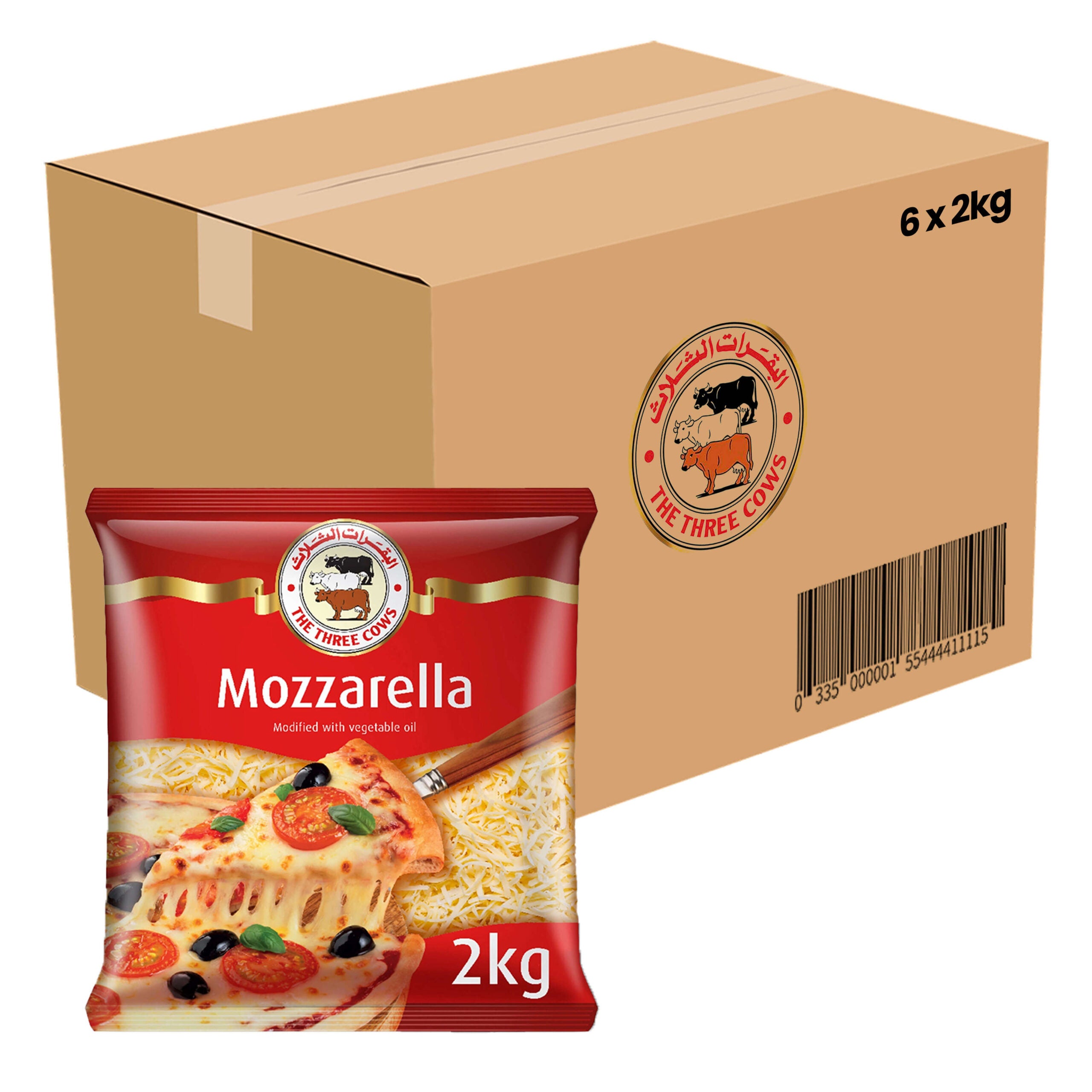 THREE COW SHREDDED MOZZARELLA CHEESE 6 X 2 KG - Wholesale